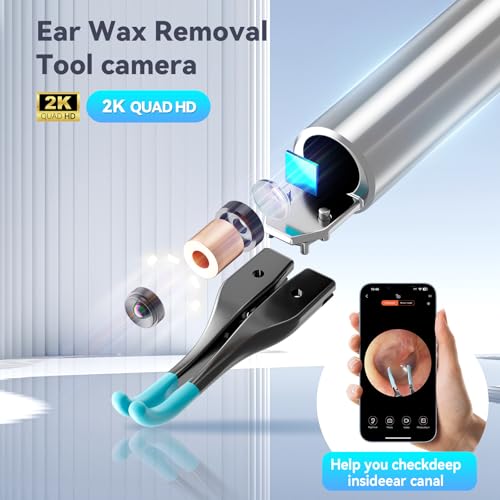 Image of Ear Cleaner Tweezers with 6 Ear Spoon, Earwax Removal Kit with Light, Ear Cleaning kit for iOS & Android, Blue