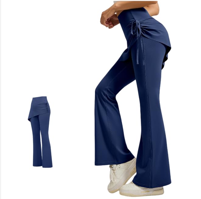 Womens Flare Leggings - Fake Two Pieces No Front Seam Tummy Control Crossover High Waist Activewear for Ladies