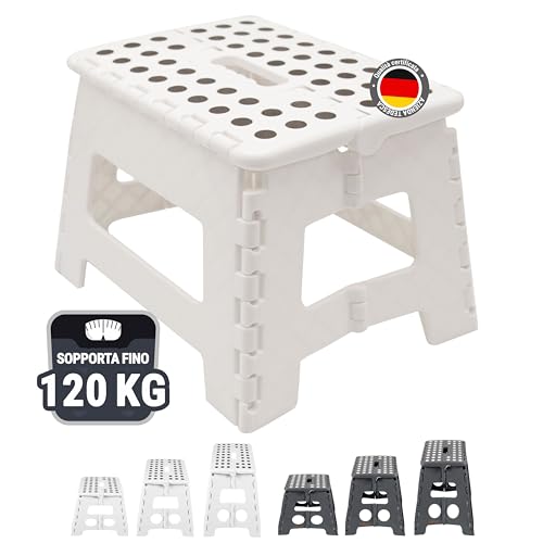 ZOLLNER Sgabello pieghevole - altezza 22 cm - sedia pieghevole - scaletta - per adulti o bambini - cucina, bagno, campeggio, stanza - colore bianco