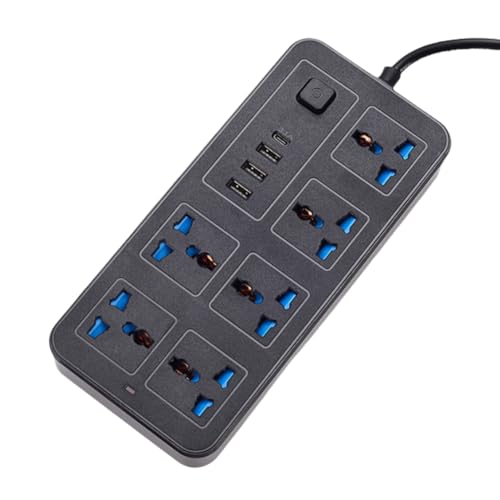 Bosiyrggrl Regleta Universal de 1,8 M con Cable Alargador y Puertos USB-C y USB. de Corriente Multitoma. Enchufe Europeo. Color Negro.