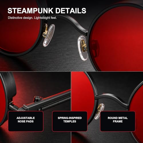Image of PROUDDEMON Retro Gothic Steampunk Sunglasses for Women Men Round Lens Metal Frame