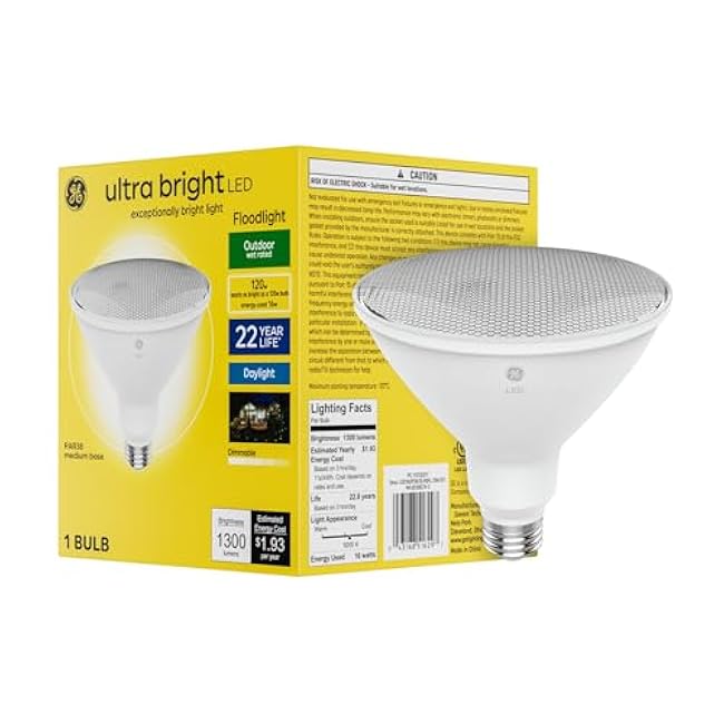 GE Ultra Bright LED Light Bulb, 120 Watt, PAR38 Outdoor Floodlight, Daylight (1 Pack)