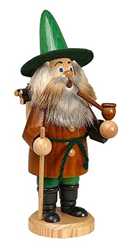 Drechselwerkstatt Uhlig DWU | Handgefertigter Erzgebirge Waldwichtel | Räuchermännchen | Weihnachtsdekoration | 20 cm | Holzsammler braun mit Gürtel