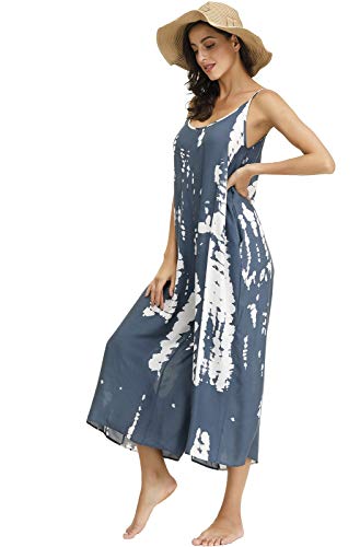 Image of BUENOS NINOS Women's V Neck Floral Maxi Dress Boho Printed Adjustable Spaghetti Strap Ethnic Beach Long Dress with Pockets