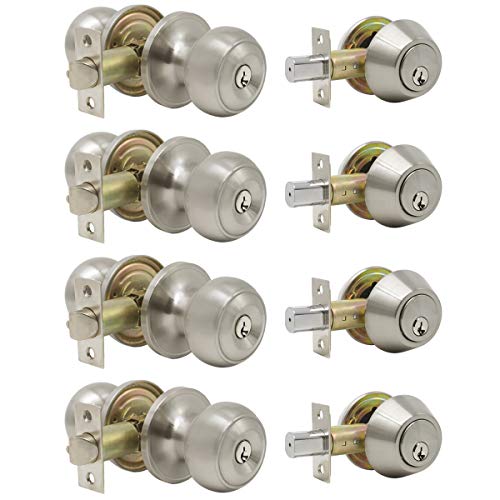 4 Set of Entry Door Knob and Single Cylinder Deadbolt Project Pack, Door