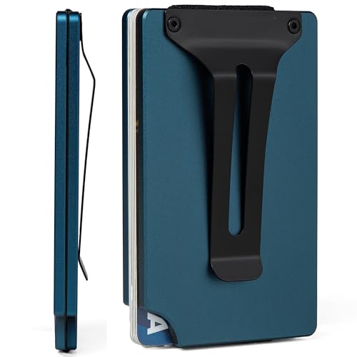Image of Minimalist Carbon Fiber Wallet for Men, Money Clip Cash Strap Wallet, RFID Blocking Metal Wallet Aluminum Card Holder,Front Pocket Wallet(Matte Navy)