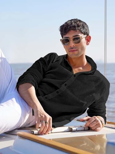 Image of Men's Linen Cotton Casual Shirt | Regular Fit Plain Shirt for Men | Long Sleeve Shirt for Casual & Formal Wear