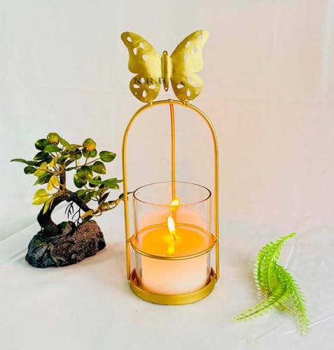 Butterfly Birdcage Candle Holder - Vintage Candlestick Holders, Metal Candleholder Set Home Decor, Gold Candle Holders Decorative Birdcage for Wedding,Party,Home Decor (10 inch)