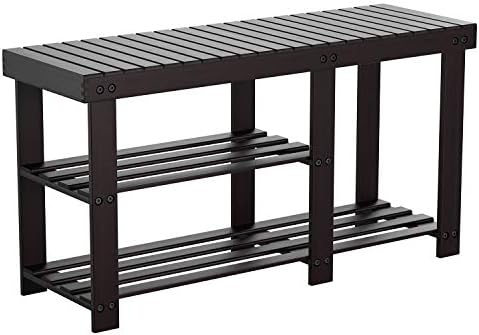 HOMFA Bamboo Shoe Rack Bench 3-Tier, Entryway Storage Organizer with Seat, Shoe Shelf for Boots, Multi Function Furniture for Hallway, Bathroom, Living Room, Corridor Dark Brown