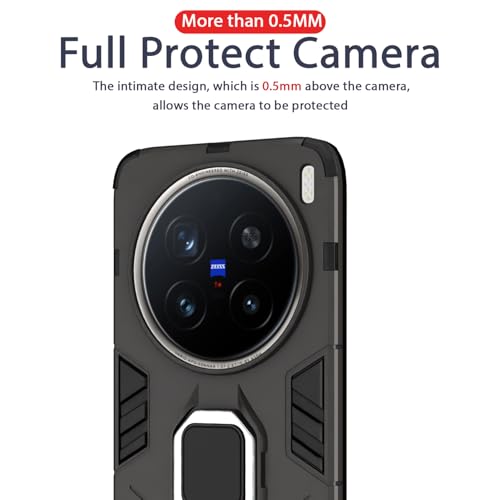 Image of Pikkme D5 Tough Armor Bumper Case | 360 Protection Case | Ring Holder Stand Back Cover for Vivo X200 Pro 5G (Black)