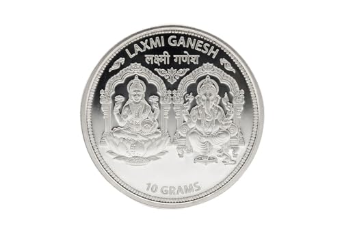Image of Silver Coin with Laxmi Ganesh Design, 10 Gram, Religious Collectible