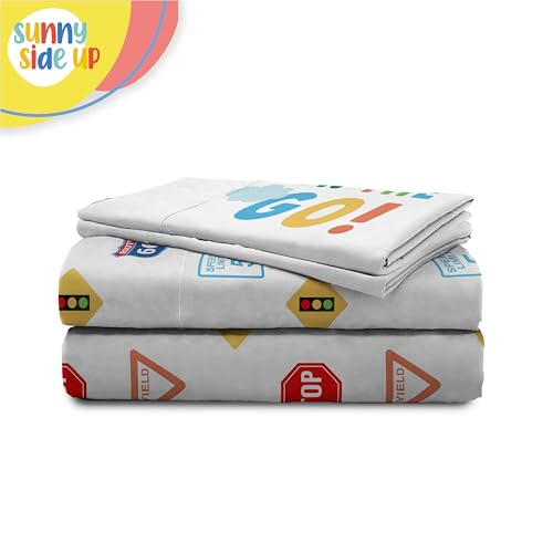 Image of Sunny Side Up On The Go Full Sheet Set - 4 Piece Kids Bedding Set Includes Pillow Cover - Super Soft Vehicles Microfiber Sheets