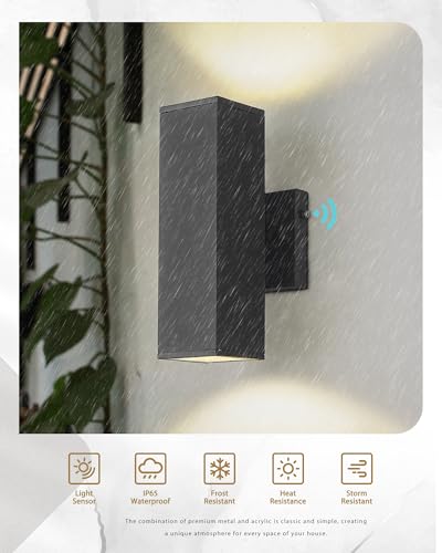 Image of Ken & Ricky Modern Outdoor Wall Light,Rectangular,Black,2 PK,Dust to Down | 2 Lights Exterior Wall Light Fixtures,Waterproof Outdoor Sconce,No glare,for House Porch Garage Patio Front Door Entryway