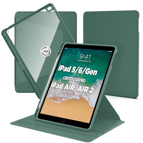 CACOE Funda giratoria de 360 grados para iPad de 9.7 pulgadas de 6ª generación/5ª generación (no para iPad Air de 5ª generación)/iPad Air 2/iPad Air, cubierta acrílica a prueba de golpes con soporte,