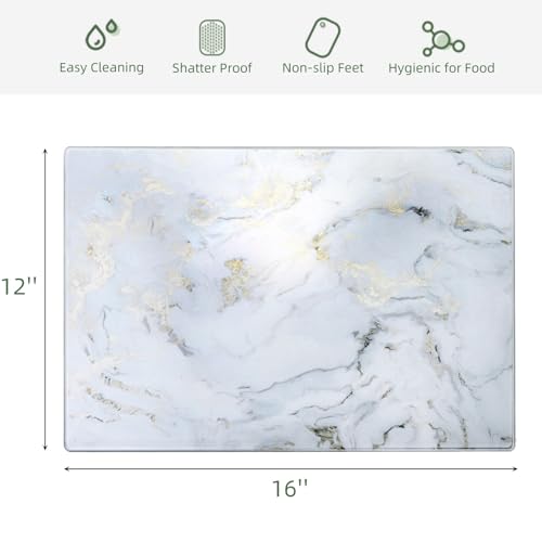 Set de 2 tablas de cortar de vidrio templado con patrón mármol 16x12 pulgadas miniatura 2