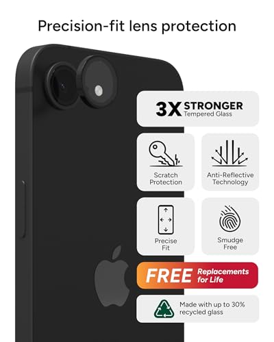 Image of ZAGG Glass Elite Anti-Reflective Camera Lens Protector for iPhone 17e / 16e - Anti-Glare Technology, Maximum Impact & Scratch Resistance, Smudge-Free Surface, Recycled Materials