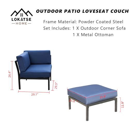 Image of LOKATSE Home 2 Piece Corner & Armless Sofa Outdoor Furniture Sectional Couch Set Patio Loveseat