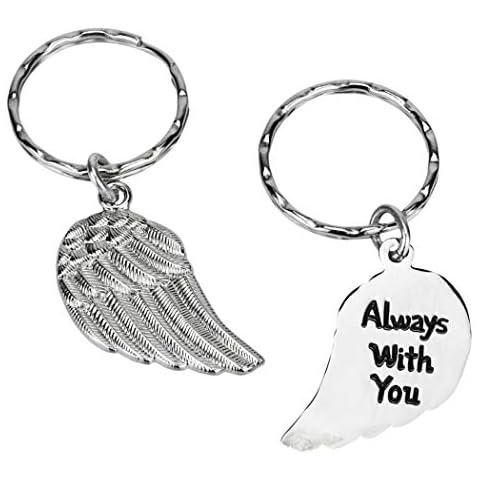 Angel Wing metal Keyring - Always With You message. Metal keyring, double sided keyring with a detailed feathered effect angel wing and 'Always with you' inscribed on the reverse side Cover