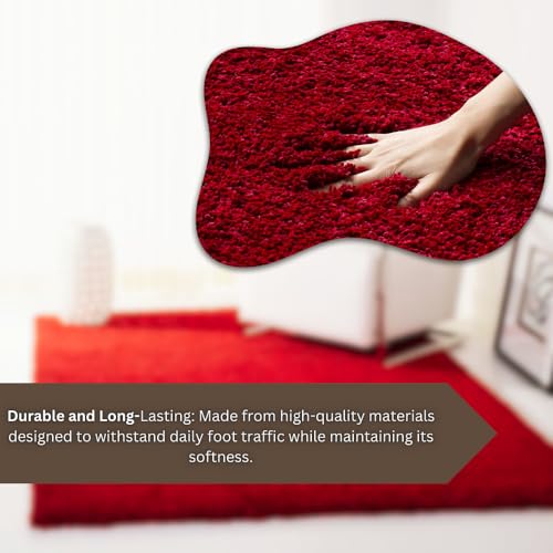 Image of Naze Modern Geometric Area Rug, Shag Texture, Multi-Colour Pattern with Extra Softness and Smooth, Silky Feel, for Living Room Carpet, Etc.clr- RED,1, Size 5x8 feet