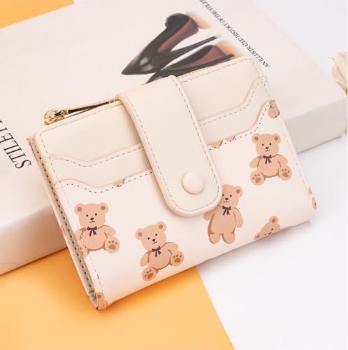 JHTPSLR Cute Teddy Bear Wallet for Women Teen Girls Credit Card Holder with Zipper Coin Pocket PU Leather Wallets Cutecore Accessories Cutecore Stuff (Beige)2