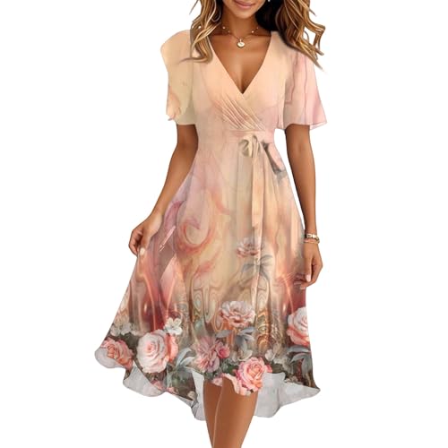 Spring Summer Chiffon Midi Dresses for Women 2025 Elegant Classy Wedding Guest Floral Formal Cocktail Prom Dress