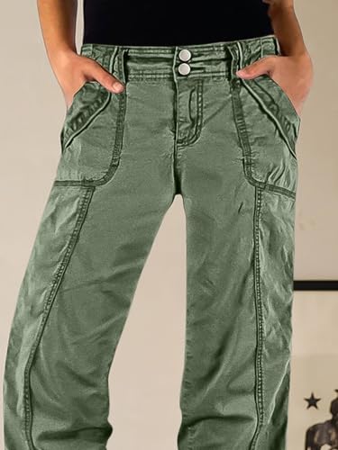Flamingals Straight Leg Pants for Women Mid Rise Baggy Cargo Dual Button Patch Pocket Casual Pants2