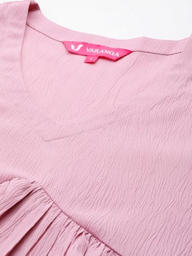 Image of Varanga Women Blue V-Neck, Bishop Sleeves, Gathered Details Calf Length A-Line Dress, Flared Hem
