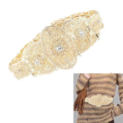 Traditional Waist Belt Russian Caucasus Costume Crystal Belt For Stage Performances Elegant Wedding Bride Waist Chain Gold2
