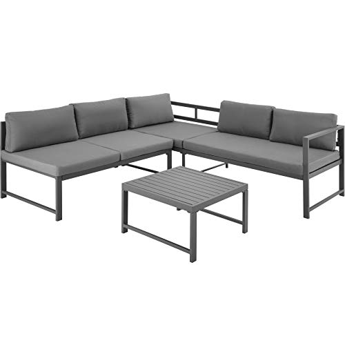 TecTake-403903-Conjunto-de-Muebles-de-Exterior-Sofa-esquinero-para-el-Patio-y-Mesa-con-Estructura-de-Aluminio-Inoxidable-Mobiliario-de-jardin