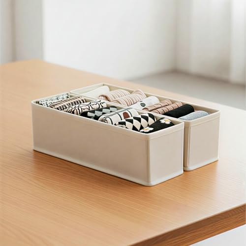 Image of HomeEssentials Drawer Organizers - Socks Organizer|Wardrobe Organizer For Socks,Bra,Panty,Lingerie,Ties Storage|Durable,Space-Saving Drawer Box For Household Use|Cotton Material (Pack Of 8),Cream