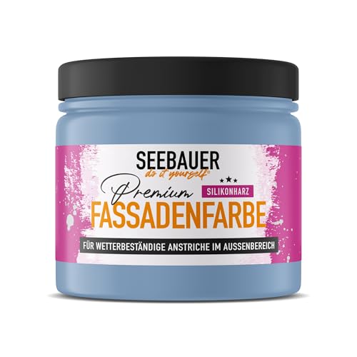 SEEBAUER diy Silikonharz-Fassadenfarbe Blau 300ML für Außen (No. 837 Luxury Passion) Selbstreinigende Fassadenfarbe mit Lotuseffekt - Geeignet für Putz, Mauerwerk und Beton