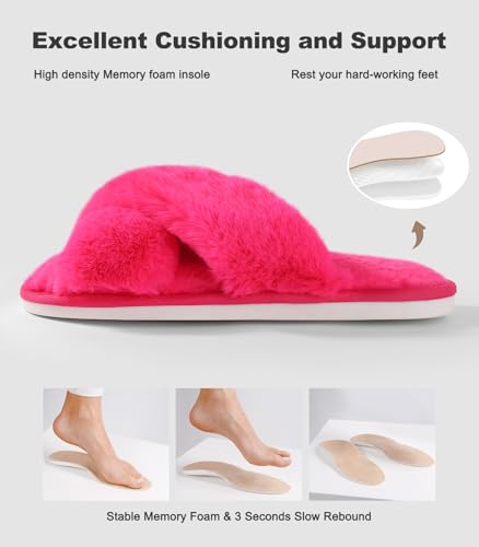 Image of Ankis Women's Fuzzy Slippers Cross Band Memory Foam Open Toe Comfy Soft House Shoes Anti-Slip Indoor Outdoor Gifts for Women