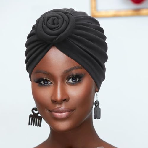 Image of DRESHOW 5 Pack Knotted Headwraps for Women African Turban Pre-Knotted Beanie Headwraps Hair Covers