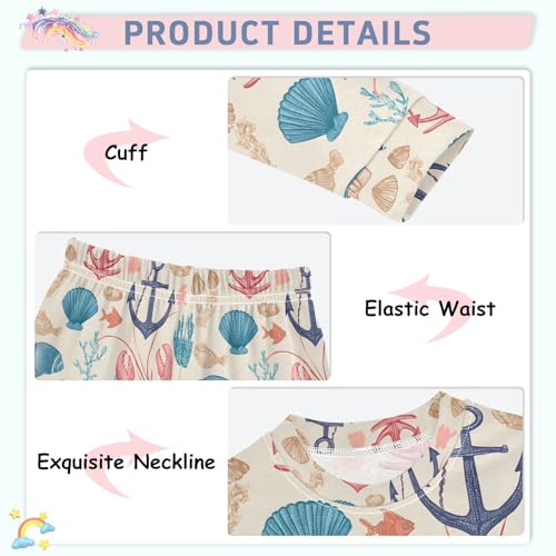 ALAZA Cartoon Lobster Coral Boat Anchor Seashell Pajamas Long Sleeve Sleepwear 2-Piece Pajama Set4
