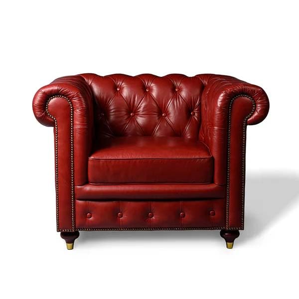 Image of UMAR ARTS Luxury Chesterfield Leatherate Sofa Set, Tufted Genuine Leatherate, Classic Living Room Furniture (1 Seater Red)