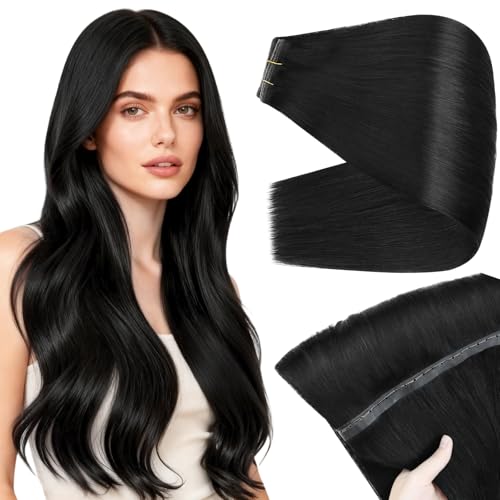Image of Full Shine Butterfly Weft Hair Extensions Human Hair 26 Inch 100G Off Black | Everyday Long Volume, Double Sided PU Hole Weft, Micro Bead Wear for Women, Natural Styling, Seamless Fit Solution