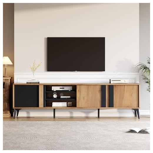 BTM TV Schrank 180, Rustikal Lowboard mit 3 Tür, Fernsehschrank Board Bank Für Fernseher max 85 Zoll, 180X40X50cm, Holz Eiche