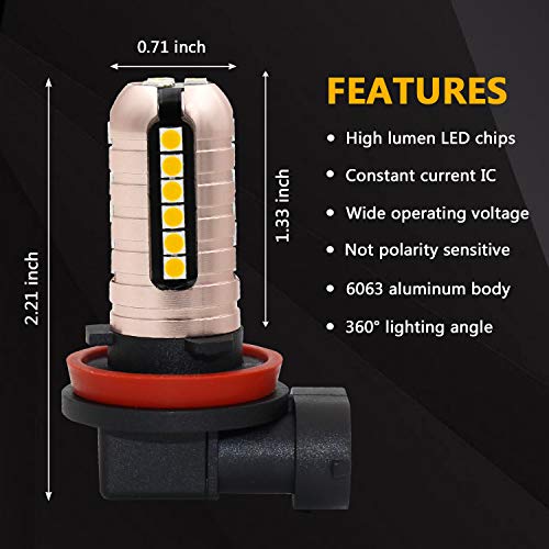 PHINLION 3000 Lumens Golden Yellow H11 LED Fog Light Bulbs Super Bright 3030 27-SMD H8 H16 LED Bulb Replacement for DRL or Fog Lamps, 3000K Yellow - Image 3