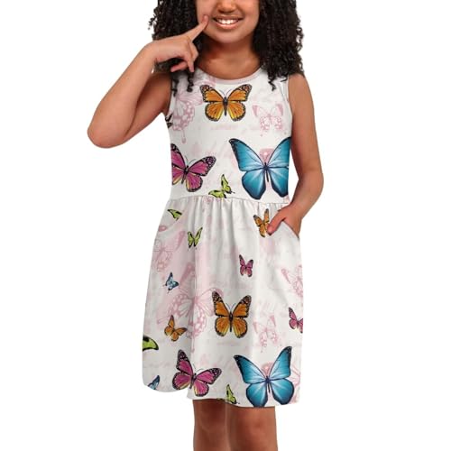 Girls Cute Floral Summer Dress with Pockets Soft Loose Fit Swing Twirly Sundress Size 3-14 Years Old3