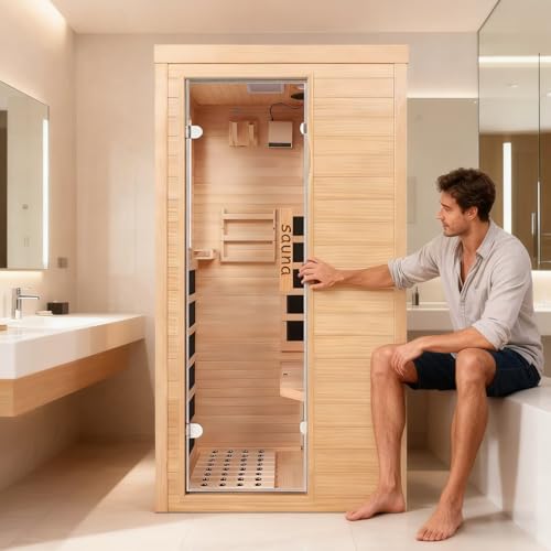 1350W Far Infrared Sauna Room for Home, Low EMF Fast Heating Canadian Hemlock Wood Sauna, Red Light Therapy, Bluetooth Speakers, Modular Design