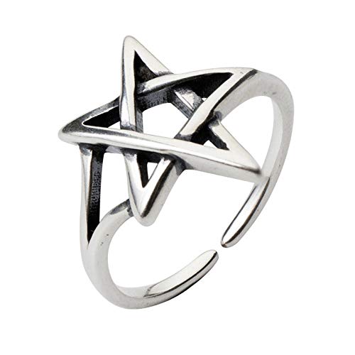 PRAK Damen Ring 925 Sterling Silber Verstellbar,Pentagramm Antik Silber Für Frauen Mädchen Schmuck Funkelnde Cute Verschleiß Geburtstagsgeschenk Student Style Bankett Wesentliche Kleidung Passende