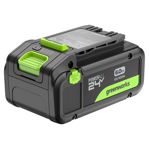 Image of Greenworks 24V 6.0Ah PowerAll Lithium-Ion High-Power Battery (Genuine Battery / 150+ Compatible Tools) with 100-Watt Bi-Directional USB-C Charger for iPhone 16, iPad, Galaxy, Pixel and More