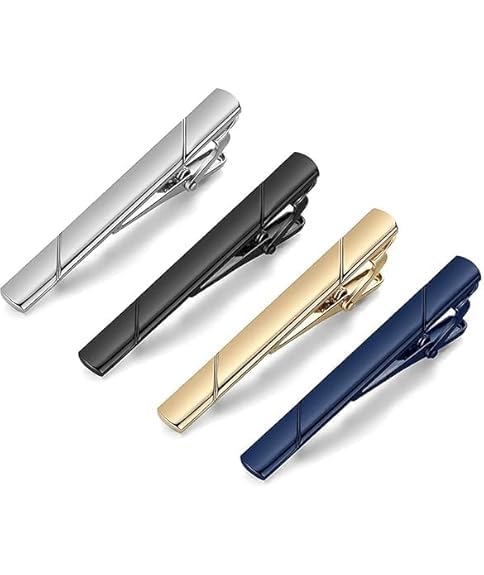 4 Pcs Tie Pin, Tie Pin for Mens Formal, Tie Clip for Men Plain Twill Tie Clips High-End Fashion Business Tie Clip Suitable for Formal Suit for Men (Black Silver Gold Blue)-image-0
