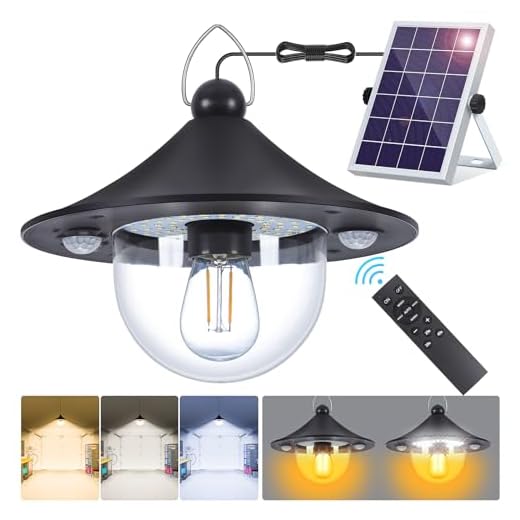 ropelux Solar Indoor Outdoor Shed Light with 3000LM 3 Color Temperatures 5 Modes (2 Daytime Available) Waterproof, Dual Motion Sensors Solar Powered Hanging Barn Light with Remote for Shed, 1 Pack