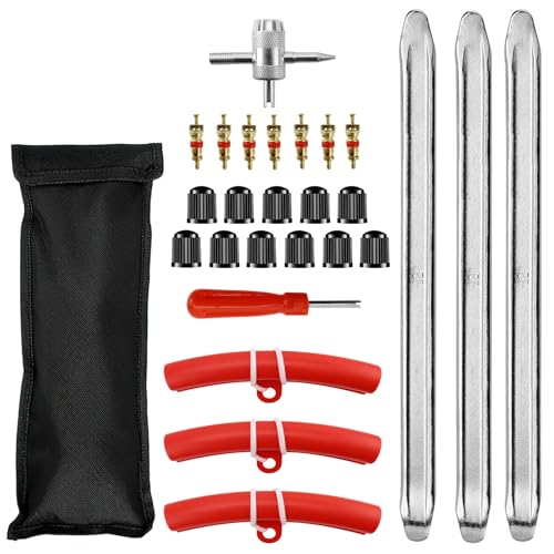 LPZMPZ Montiereisen Reifen Set 27PCS Reifenheber 30CM Reifenlöffel Montierhebel Set mit 3 Felgenschützern Reifenmontierhebel Set Reifenmontage Werkzeug für E Scooter Motorrad Auto Wagen