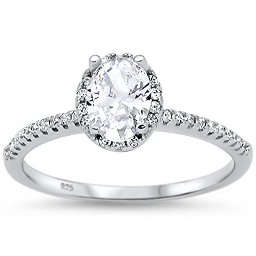 Oxford Diamond Co Sterling Silver Oval Cut Simulated Blue Sapphire & Cubic Zirconia Engagement Ring Sizes 5-10 Choose Your Color (Clear Cubic Zirconia, 4)
