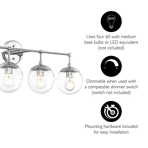 Image of Design House Gracelyn Polished Chrome 4-Light Bathroom Vanity Light, Clear Seedy Glass Globes, Dimmable, 31.5 in. W, 589101-PC