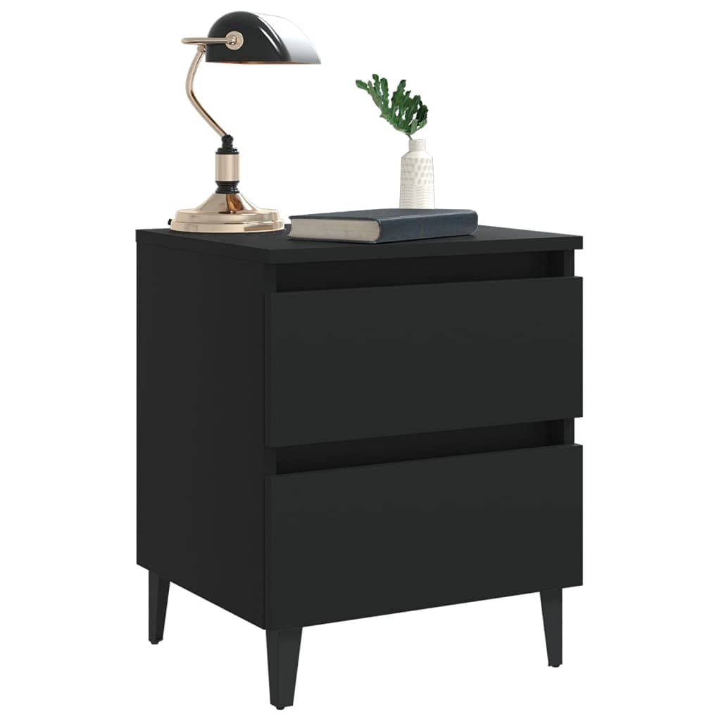 Mesita de noche industrial negra 40 x 35 x 50 cm de material de madera con dos cajones y cuatro patas de metal – Espacio de almacenamiento muebles armario armario estable resistente limpieza