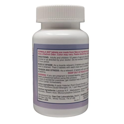 Image of Dee Cee Labs Formula 303 Maximum Strength All-Natural Relaxant Tablets, 250 Tablets; All-Natural Relaxant containing Magnesium for Sore Muscles, Passion Flower, and Valerian Root
