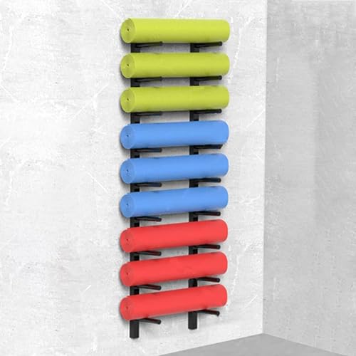 Yoga Mat Storage Wall Mount Rack for Hanging Exercise Mats and Resistance Bands - 9-Tier Display Shelf